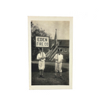 (Save Us!) Flag and Sign Bearers, Eden Fire Co, Small Old Snapshot Photo