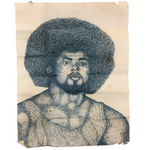Striking Large Blue Ink Prison Drawing of "Chico" Pete J. Ortiz, May 1979, 19 Years Old