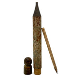Wonderful Antique Handpainted Treen Pencil Shaped Pencil Box (With Early Pencil, As Found)