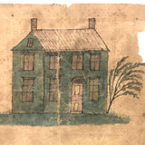 Early 19th Century Watercolor of Blue House with Willow