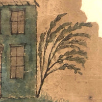 Early 19th Century Watercolor of Blue House with Willow