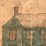 Early 19th Century Watercolor of Blue House with Willow