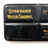 No. A1: Early Milton Bradley Watercolor Tin with Excellent Graphics, Blotter Papers, and Well Used Colors, c. 1890