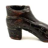 Early-Mid 19th Century Carved Folk Art Miniature Shoe with Incised Leaves on Vine Decoration