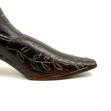 Early-Mid 19th Century Carved Folk Art Miniature Shoe with Incised Leaves on Vine Decoration