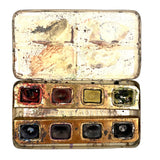 No. A1: Early Milton Bradley Watercolor Tin with Excellent Graphics, Blotter Papers, and Well Used Colors, c. 1890