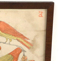 Two Birds, Pennsylvania German Schoolgirl Fraktur Watercolor