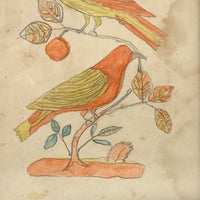 Two Birds, Pennsylvania German Schoolgirl Fraktur Watercolor