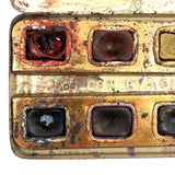 No. A1: Early Milton Bradley Watercolor Tin with Excellent Graphics, Blotter Papers, and Well Used Colors, c. 1890