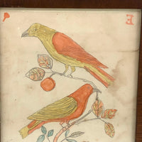 Two Birds, Pennsylvania German Schoolgirl Fraktur Watercolor