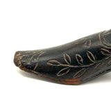 Early-Mid 19th Century Carved Folk Art Miniature Shoe with Incised Leaves on Vine Decoration