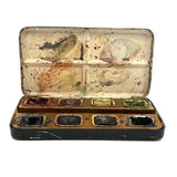 No. A1: Early Milton Bradley Watercolor Tin with Excellent Graphics, Blotter Papers, and Well Used Colors, c. 1890