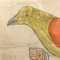Two Birds, Pennsylvania German Schoolgirl Fraktur Watercolor