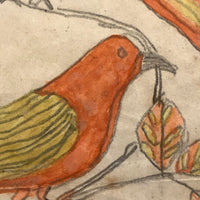 Two Birds, Pennsylvania German Schoolgirl Fraktur Watercolor