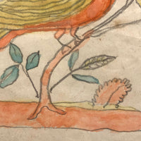 Two Birds, Pennsylvania German Schoolgirl Fraktur Watercolor