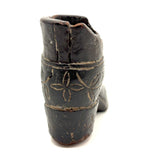 Early-Mid 19th Century Carved Folk Art Miniature Shoe with Incised Leaves on Vine Decoration
