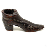 Early-Mid 19th Century Carved Folk Art Miniature Shoe with Incised Leaves on Vine Decoration