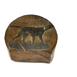 Wonderful, Curious, Finely Carved Carved Partial Face on Wooden Print Block Flip Side, Dog on Reverse