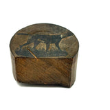 Wonderful, Curious, Finely Carved Carved Partial Face on Wooden Print Block Flip Side, Dog on Reverse