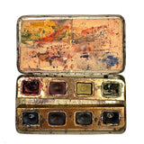 No. A1: Early Milton Bradley Watercolor Tin with Excellent Graphics, Blotter Papers, and Well Used Colors, c. 1890