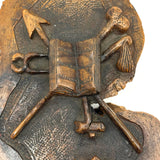 Antique Olive Wood Relief Carving with Bible, Arrow, Club, Tools