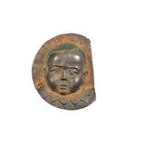 Wonderful, Curious, Finely Carved Carved Partial Face on Wooden Print Block Flip Side, Dog on Reverse