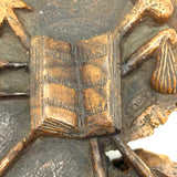 Antique Olive Wood Relief Carving with Bible, Arrow, Club, Tools