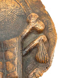 Antique Olive Wood Relief Carving with Bible, Arrow, Club, Tools