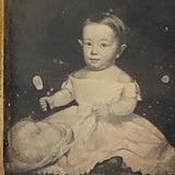 Early 9th Plate Daguerreotype of Folk Art Painting of Young Chlld with Hat and Mirror