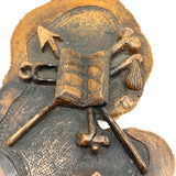 Antique Olive Wood Relief Carving with Bible, Arrow, Club, Tools