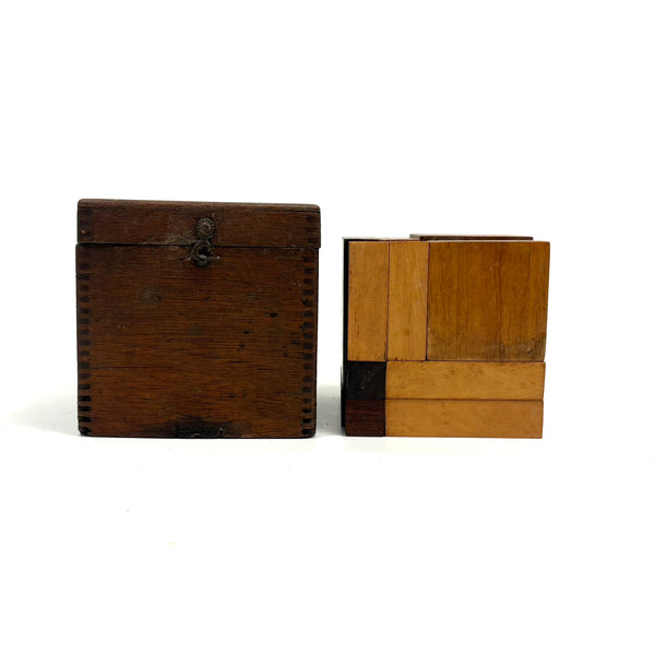 Excellent Antique Modernist (Very Froebel-esque) Handmade Wooden Boxed Cube Puzzle
