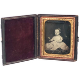 Early 9th Plate Daguerreotype of Folk Art Painting of Young Chlld with Hat and Mirror