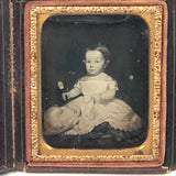 Early 9th Plate Daguerreotype of Folk Art Painting of Young Chlld with Hat and Mirror