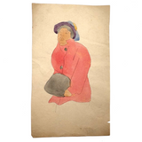 Samuel Wood Gaylor c. 1920 Small Watercolor, Woman in Pink Coat with Muff