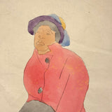 Samuel Wood Gaylor c. 1920 Small Watercolor, Woman in Pink Coat with Muff