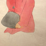 Samuel Wood Gaylor c. 1920 Small Watercolor, Woman in Pink Coat with Muff