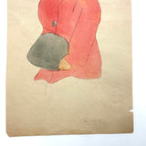 Samuel Wood Gaylor c. 1920 Small Watercolor, Woman in Pink Coat with Muff