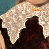 Child in Crimson with Fancy Lace, Draped Textile, and Craquelure, Antique Folk Art Tintype