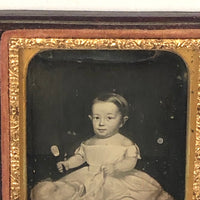 Early 9th Plate Daguerreotype of Folk Art Painting of Young Chlld with Hat and Mirror