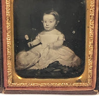 Early 9th Plate Daguerreotype of Folk Art Painting of Young Chlld with Hat and Mirror