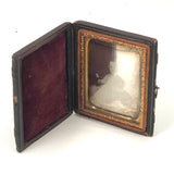 Early 9th Plate Daguerreotype of Folk Art Painting of Young Chlld with Hat and Mirror