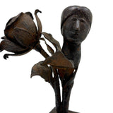 Two Roses, Ultra Soulful Old Folk Art Hand-forged Iron Sculpture