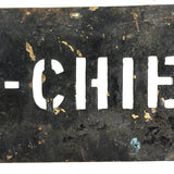 FIRE CHIEF, Unusual and Excellent Old Brass Stencil with Aptly Black Patina