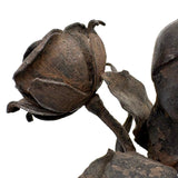 Two Roses, Ultra Soulful Old Folk Art Hand-forged Iron Sculpture