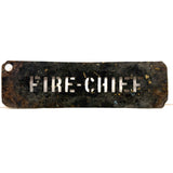 FIRE CHIEF, Unusual and Excellent Old Brass Stencil with Aptly Black Patina
