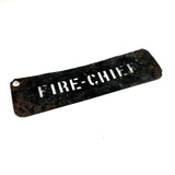 FIRE CHIEF, Unusual and Excellent Old Brass Stencil with Aptly Black Patina