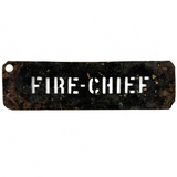FIRE CHIEF, Unusual and Excellent Old Brass Stencil with Aptly Black Patina