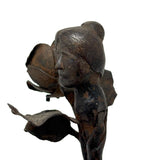 Two Roses, Ultra Soulful Old Folk Art Hand-forged Iron Sculpture