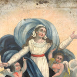 Assumption of the Virgin, Beautiful Antique Folk Art Retablo on Tin