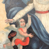 Assumption of the Virgin, Beautiful Antique Folk Art Retablo on Tin